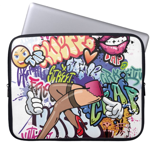 Graffiti illustration med street graffiti brev laptop fodral (Framsidan)