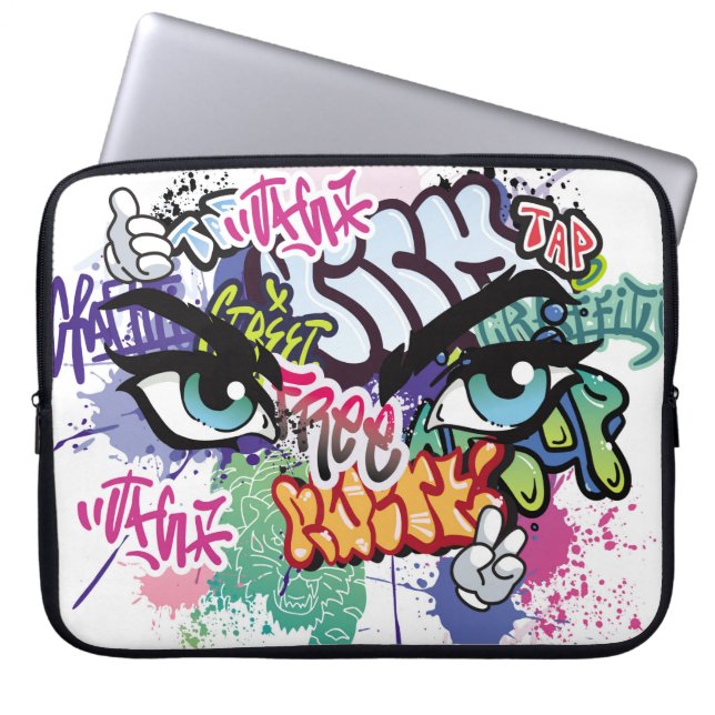 Graffiti illustration med street graffiti brev laptop fodral (Framsidan)