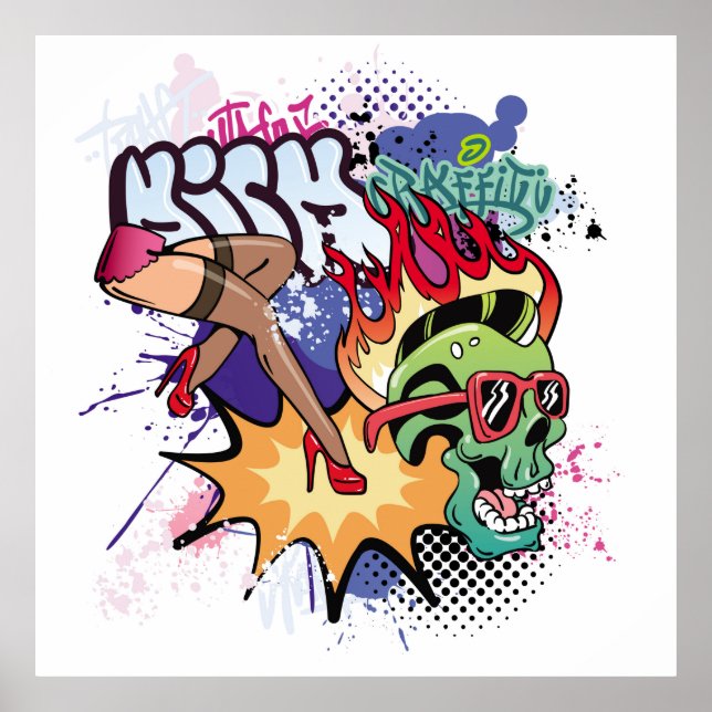 Graffiti illustration med street graffiti brev poster (Framsidan)