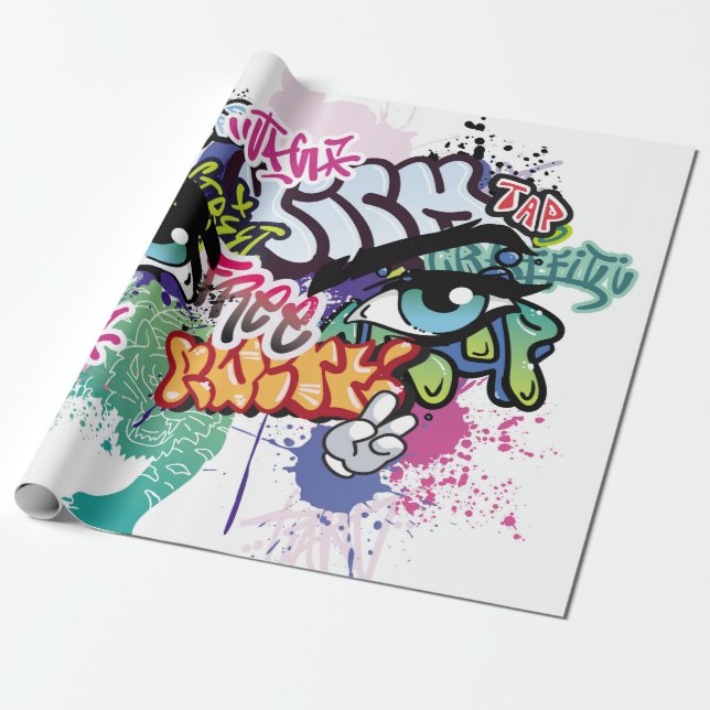 Graffiti illustration med street graffiti brev presentpapper (Utrullad)