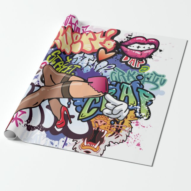 Graffiti illustration med street graffiti brev presentpapper (Utrullad)