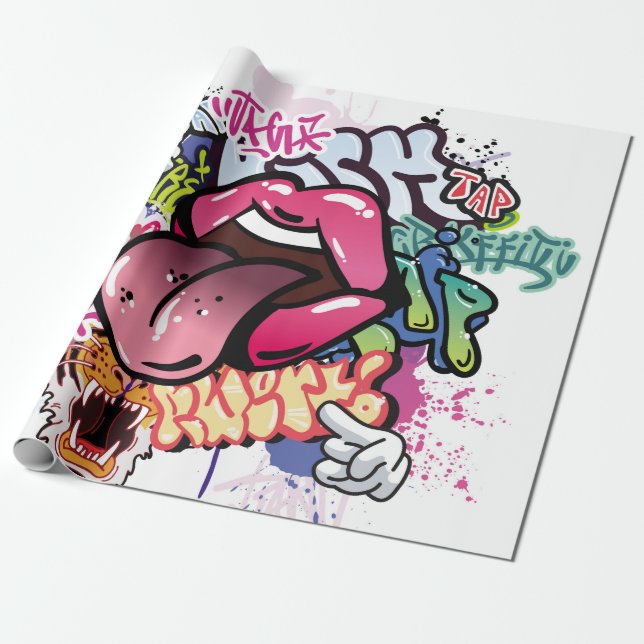 Graffiti illustration med street graffiti brev presentpapper (Utrullad)