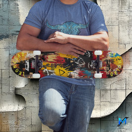 Graffiti-Inspired & Bold Abstrakt Symbol och Skull Mini Skateboard Bräda 18,5 Cm