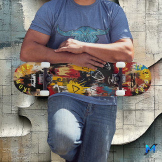 Graffiti-Inspired & Bold Abstrakt Symbol och Skull Mini Skateboard Bräda 18,5 Cm