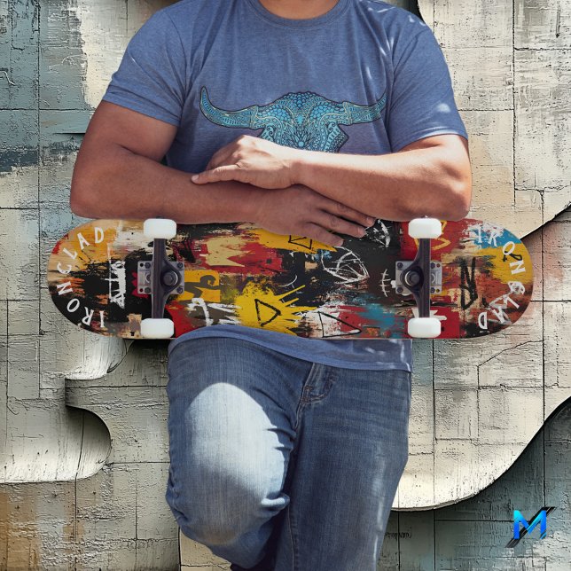 Graffiti-Inspired Fold Abstrakt Symbols & Skull Mini Skateboard Bräda 18,5 Cm (Skapare uppladdad)