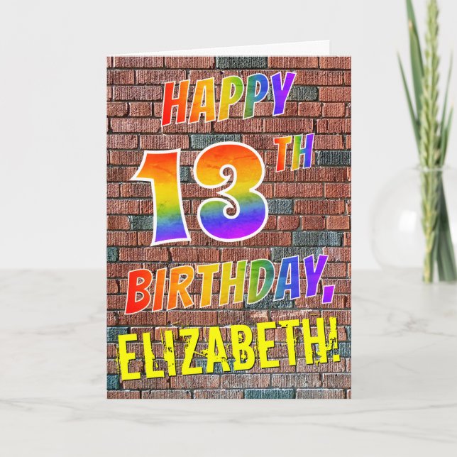 Graffiti Inspired Rainbow look LYCKLIG 13:E BIRTHD Kort (Framsida)