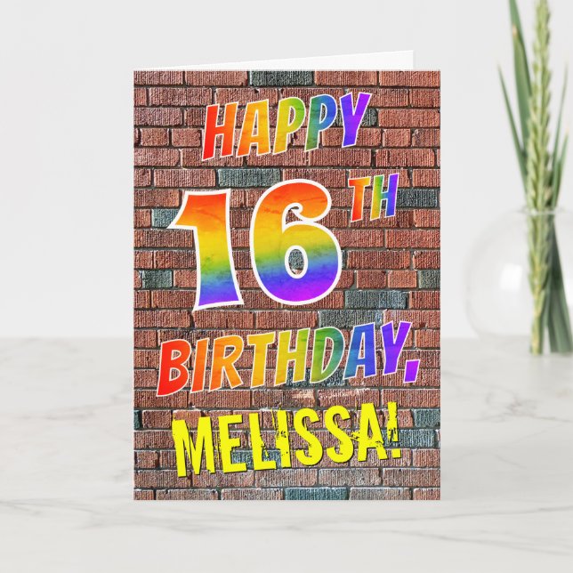 Graffiti Inspired Rainbow look LYCKLIG 16:E BIRTHD Kort (Framsida)