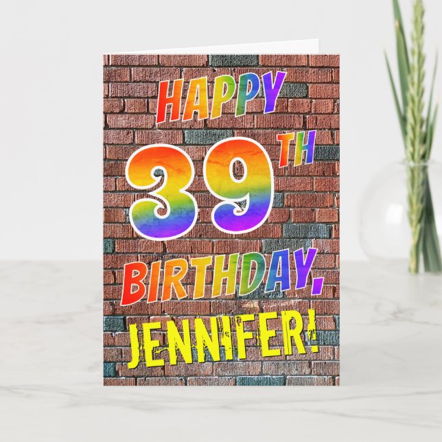 Graffiti Inspired Rainbow look LYCKLIG 39TH BIRTHD Kort (Framsida)