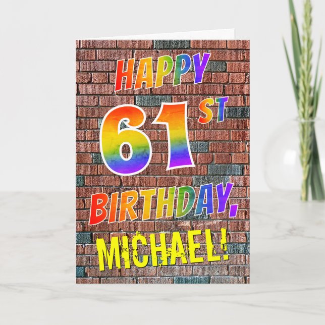 Graffiti Inspired Rainbow look LYCKLIG 61ST BIRTHD Kort (Framsida)