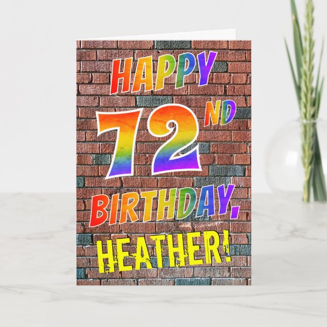 Graffiti Inspired Rainbow Se LYCKLIG 72ND BIRTHDAY Kort (Framsida)