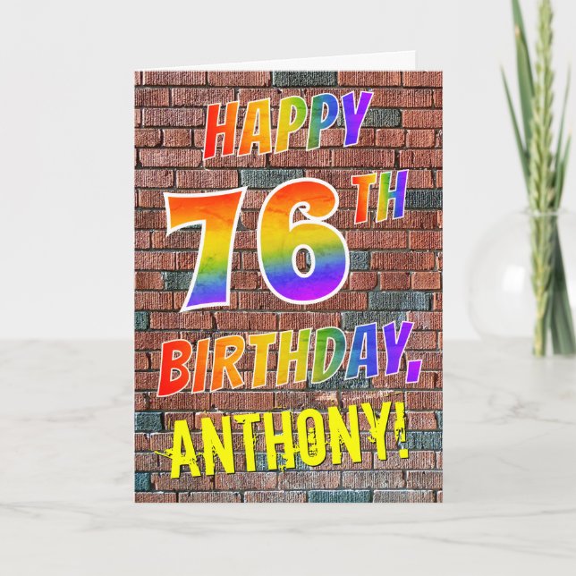 Graffiti Inspired Rainbow Se LYCKLIG 76:E BIRTHDAY Kort (Framsida)