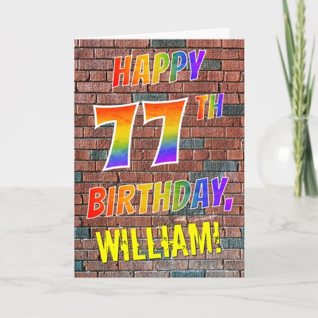 Graffiti Inspired Rainbow Se LYCKLIG 77 BIRTHDAY Kort (Framsida)