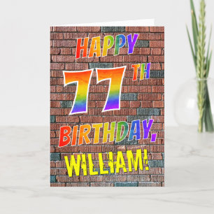 Graffiti Inspired Rainbow Se LYCKLIG 77 BIRTHDAY Kort