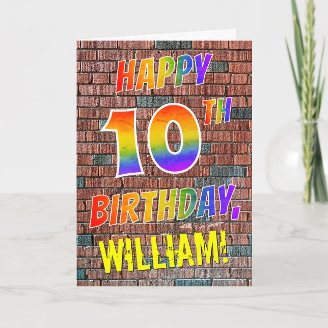 Graffiti Inspired Rainbow Titta LYCKLIG 10 BIRTHDA Kort (Framsida)