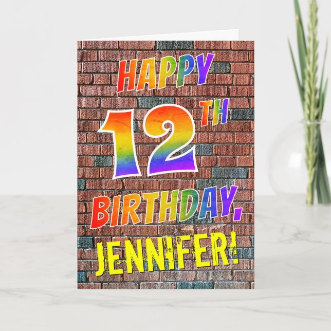 Graffiti Inspired Rainbow Titta LYCKLIG 12:E BIRTH Kort (Framsida)