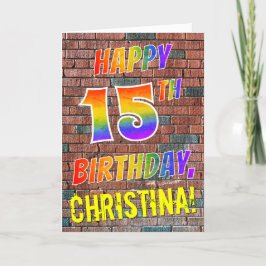 Graffiti Inspired Rainbow Titta LYCKLIG 15 BIRTHDA Kort