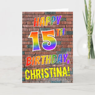 Graffiti Inspired Rainbow Titta LYCKLIG 15 BIRTHDA Kort