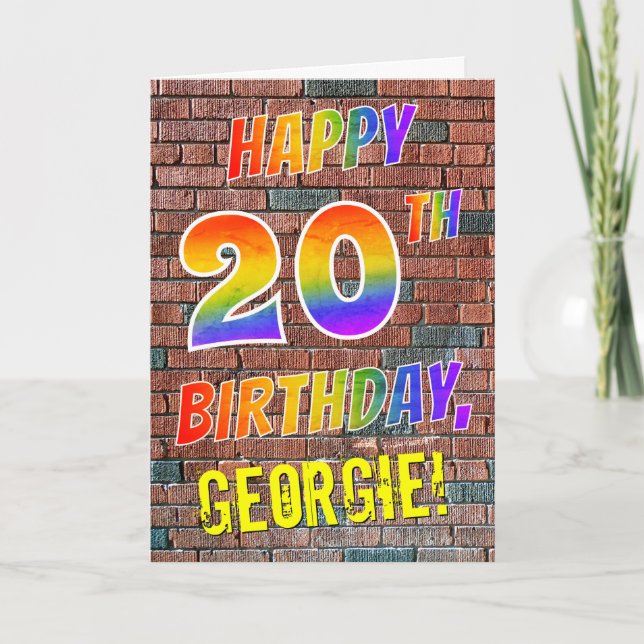Graffiti Inspired Rainbow Titta LYCKLIG 20 BIRTHDA Kort (Framsida)