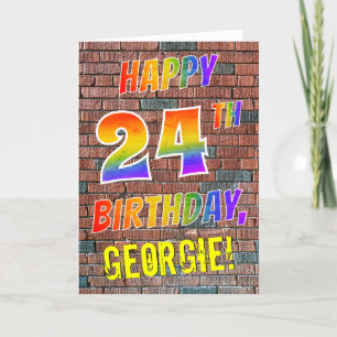 Graffiti Inspired Rainbow Titta LYCKLIG 24 BIRTHDA Kort