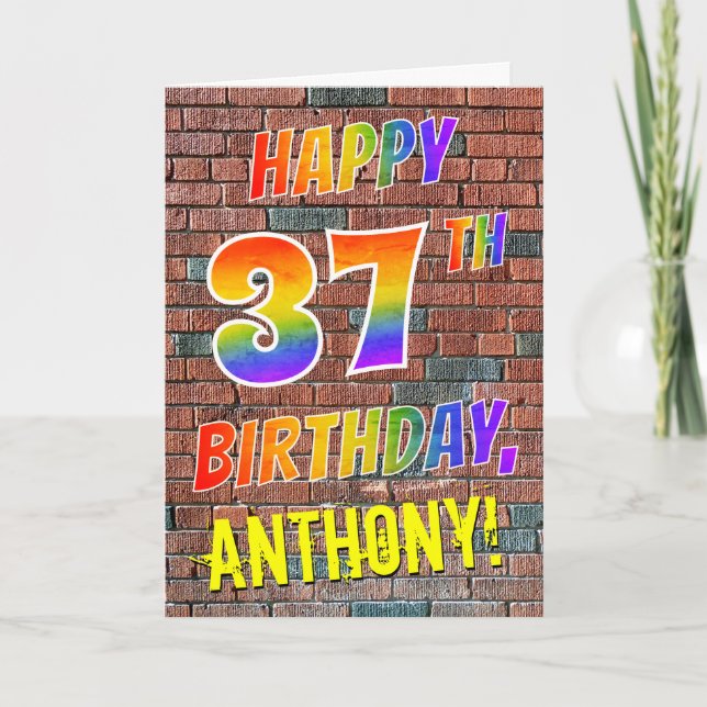 Graffiti Inspired Rainbow Titta LYCKLIG 37 BIRTHDA Kort (Framsida)