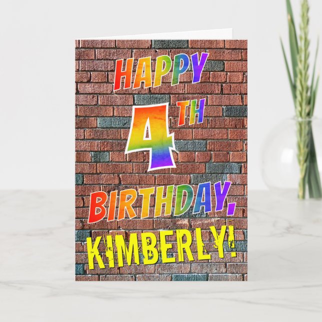 Graffiti Inspired Rainbow Titta LYCKLIG 4E FÖDELSE Kort (Framsida)