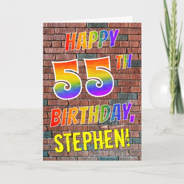 Graffiti Inspired Rainbow Titta LYCKLIG 55 BIRTHDA Kort (Framsida)