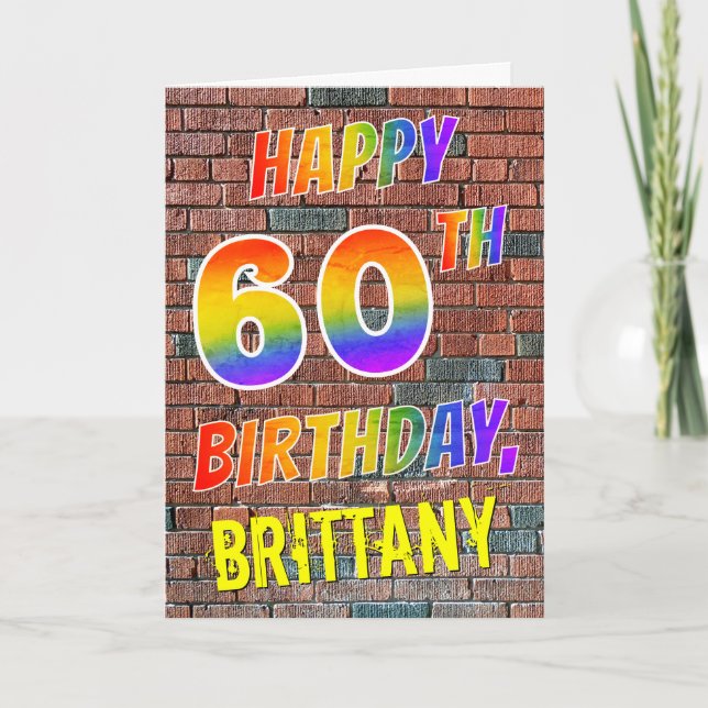 Graffiti Inspired Rainbow Titta LYCKLIG 60 BIRTHDA Kort (Framsida)