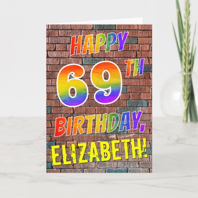 Graffiti Inspired Rainbow Titta LYCKLIG 69 BIRTHDA Kort (Framsida)