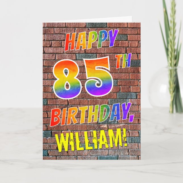 Graffiti Inspired Rainbow Titta LYCKLIG 85 BIRTHDA Kort (Framsida)