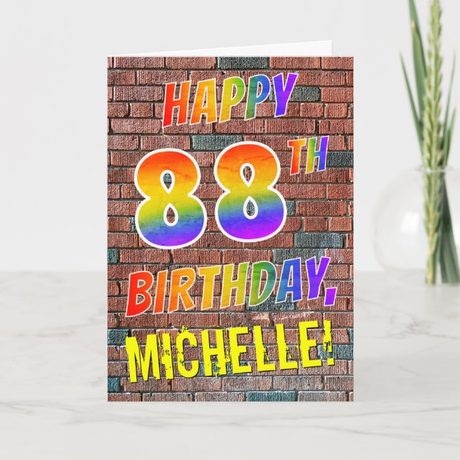Graffiti Inspired Rainbow Titta LYCKLIG 88 BIRTHDA Kort (Framsida)