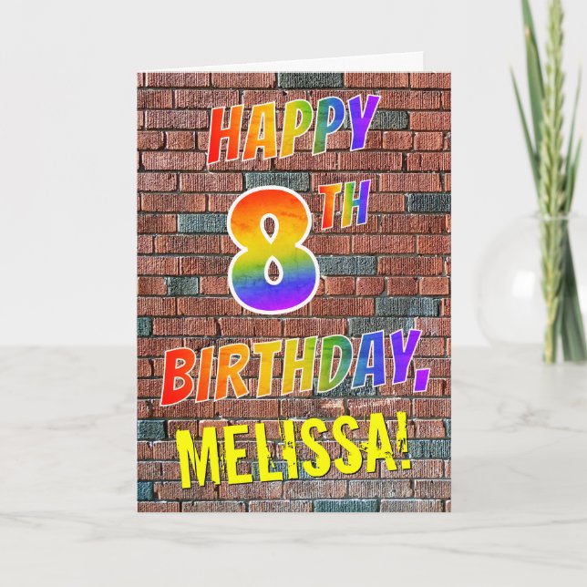 Graffiti Inspired Rainbow Titta LYCKLIG 8 BIRTHDAY Kort (Framsida)