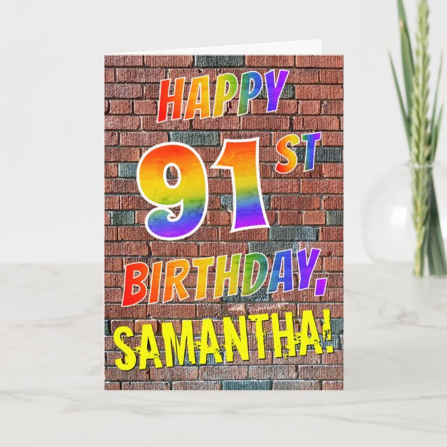 Graffiti Inspired Rainbow Titta LYCKLIG 91ST BIRTH Kort (Framsida)
