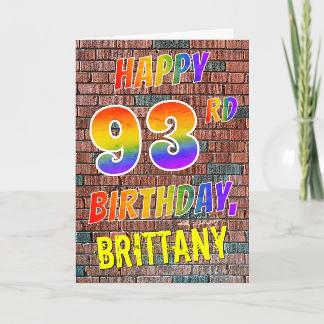 Graffiti Inspired Rainbow Titta LYCKLIG 93RD BIRTH Kort (Framsida)
