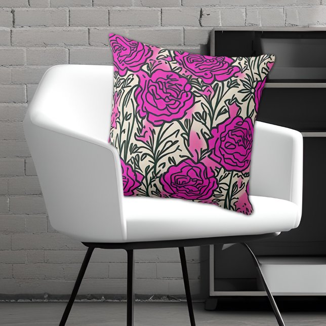 Graffiti Inspired Ro Mönster Rosa Black Kudde (Skapare uppladdad)