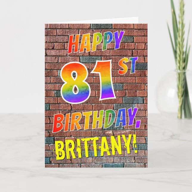Graffiti Inspirerad Regnbågslook GLAD 81-ÅRSDAG Kort (Framsida)