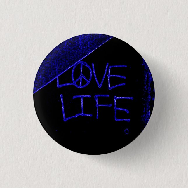 Graffiti "Kärlek Life Life" Blue Neon Button Knapp (Framsida)