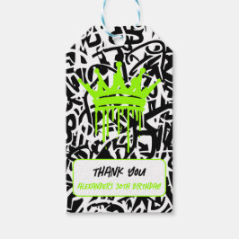 Graffiti Krona Grönt Orange Tack Birthday Presentetikett