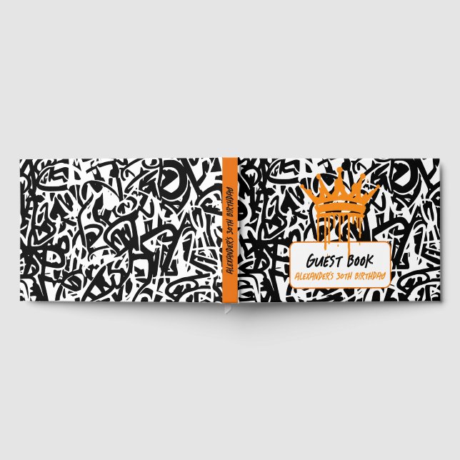 Graffiti Krona Svart Orange Födelsedag Gästböcker (Full)