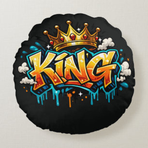 Graffiti Kung av Crowned Street Rund Kudde