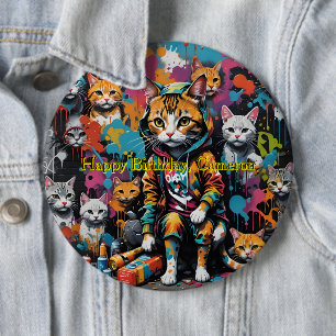 Graffiti Legend Street Cat Grattis på födelsedagen Knapp