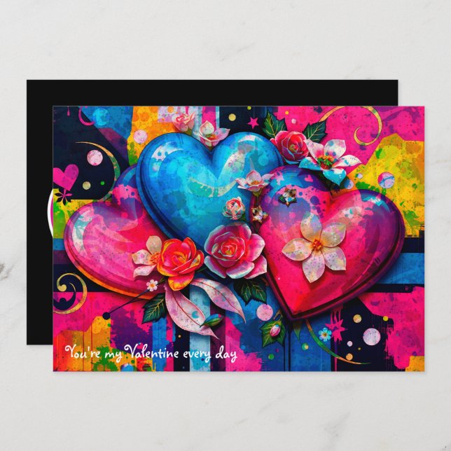 [Graffiti  Love} Goth Grunge Valentines Day Card Julkort (Fram/baksida)