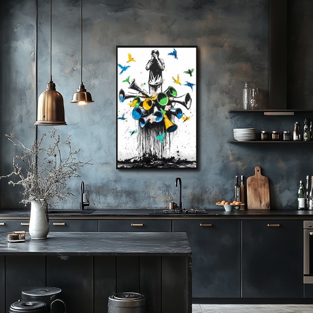 Graffiti Man med Megaphones och Birds - Protest Poster (Skapare uppladdad)
