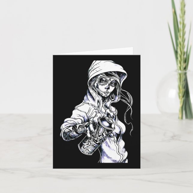 Graffiti Märkre Skeleton Ghetto Girl Kort (Framsida)