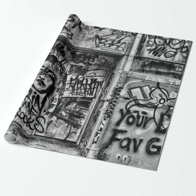 Graffiti Modern Black and White Urban Street Art Presentpapper (Utrullad)