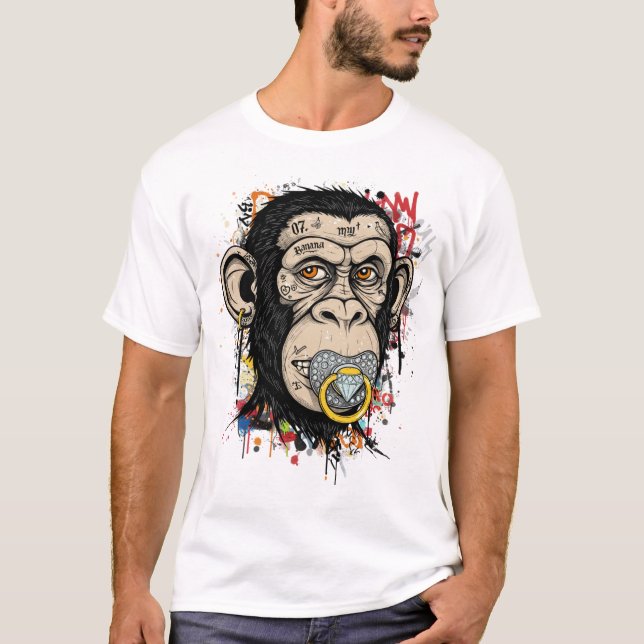Graffiti Monkey Ansikte Art - Abstrakt Street Stil T Shirt (Framsida)