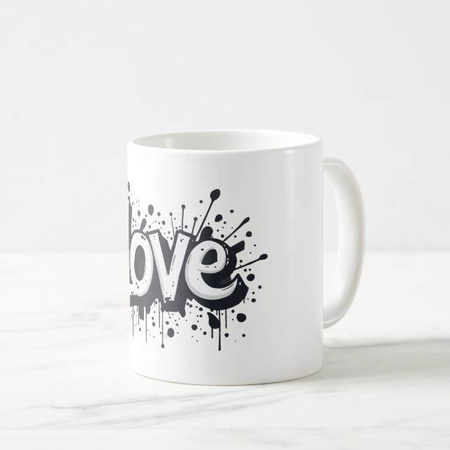 Graffiti Monochrome Kärlek Märkre Kaffemugg (Framsida höger)