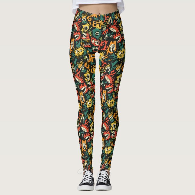 Graffiti Monster Eek Black Halloween (1) Leggings (Framsida)