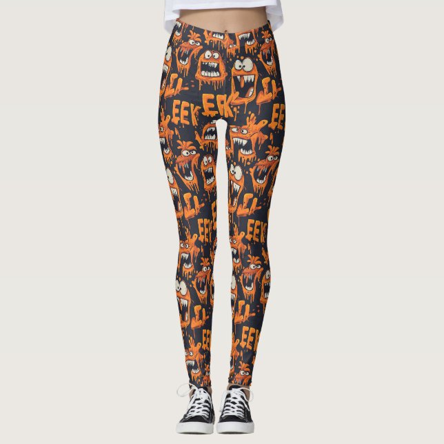 Graffiti Monster Eek Black Halloween (2) Leggings (Framsida)