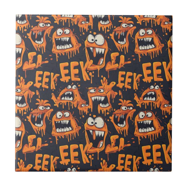 Graffiti Monster Eek Svart Halloween (2) Kakelplatta (Framsidan)
