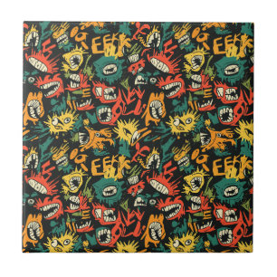 Graffiti Monster Eek Svart Halloween Kakelplatta